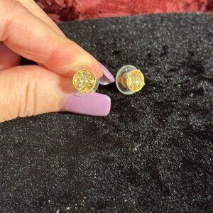 Touchstone Crystal by Swarovski Antique Brass Peach/Yellow Earrings Stud Style